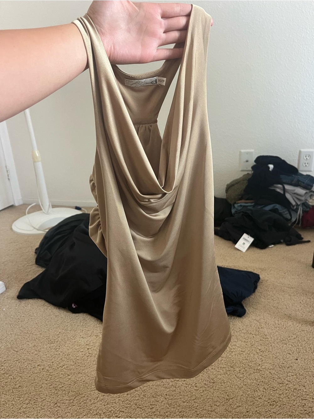 Repop Vintage Y2K Gold Slinky Cowl Neck Open Back Top - Picture 5 of 5